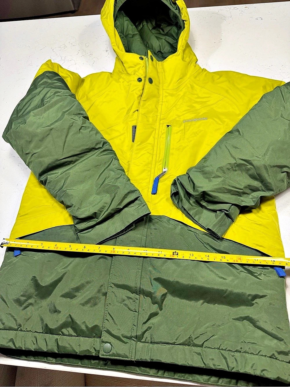 Patagonia Kids Yellow Green Colorblock Hooded Insulated Jacket size 12